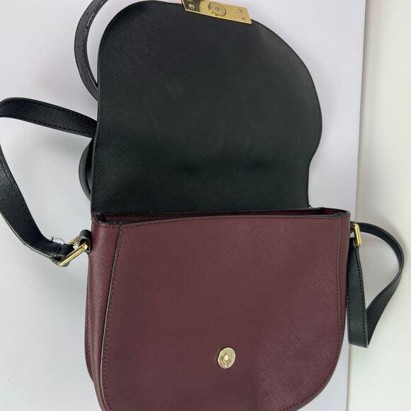 Calvin Klein Two Tone Maroon Black Crossbody Handbag with Strap 8.5 inch - Picture 13 of 16